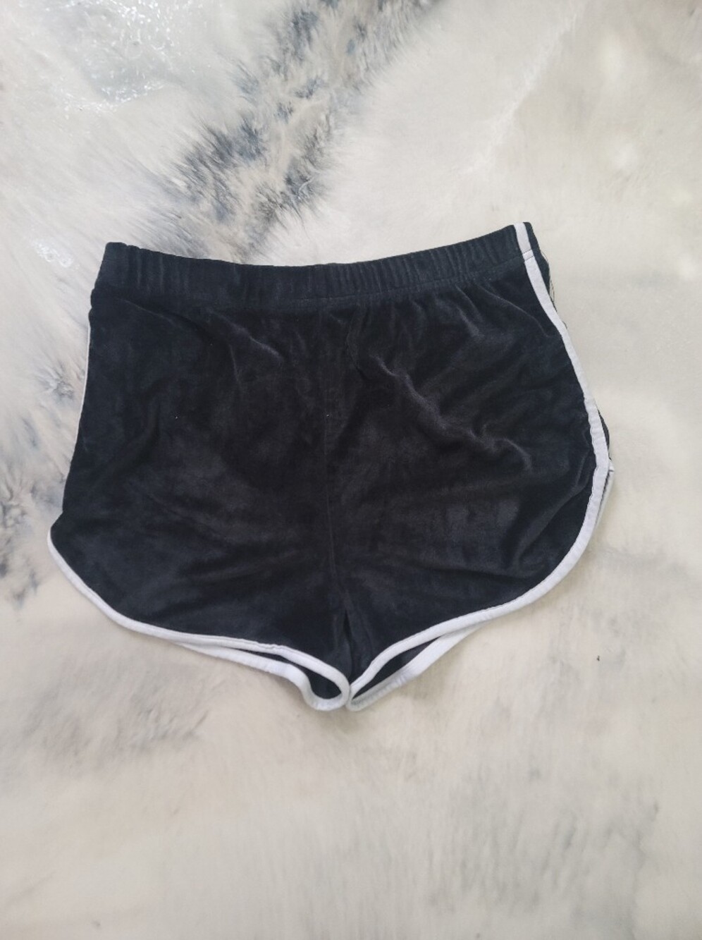 Black Velour Athletic Shorts with White Trim
